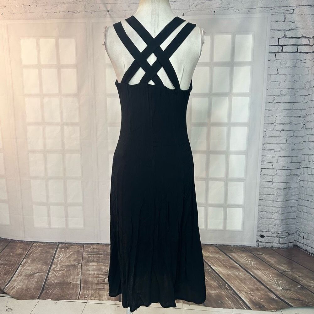ROW A Black Strappy gold Button Down Midi Dress Size Small - Picture 6 of 10
